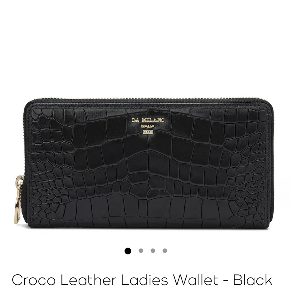 Black Leather Crocodile Embossed Wallet